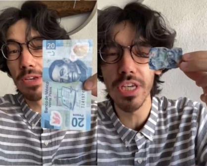 Tiktoker encoge billete de 20 pesos con este curioso método