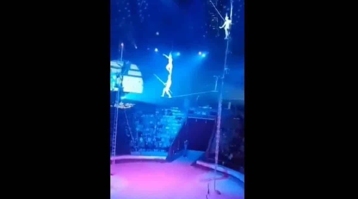 Cae equilibrista de cuerda floja en plena función de circo