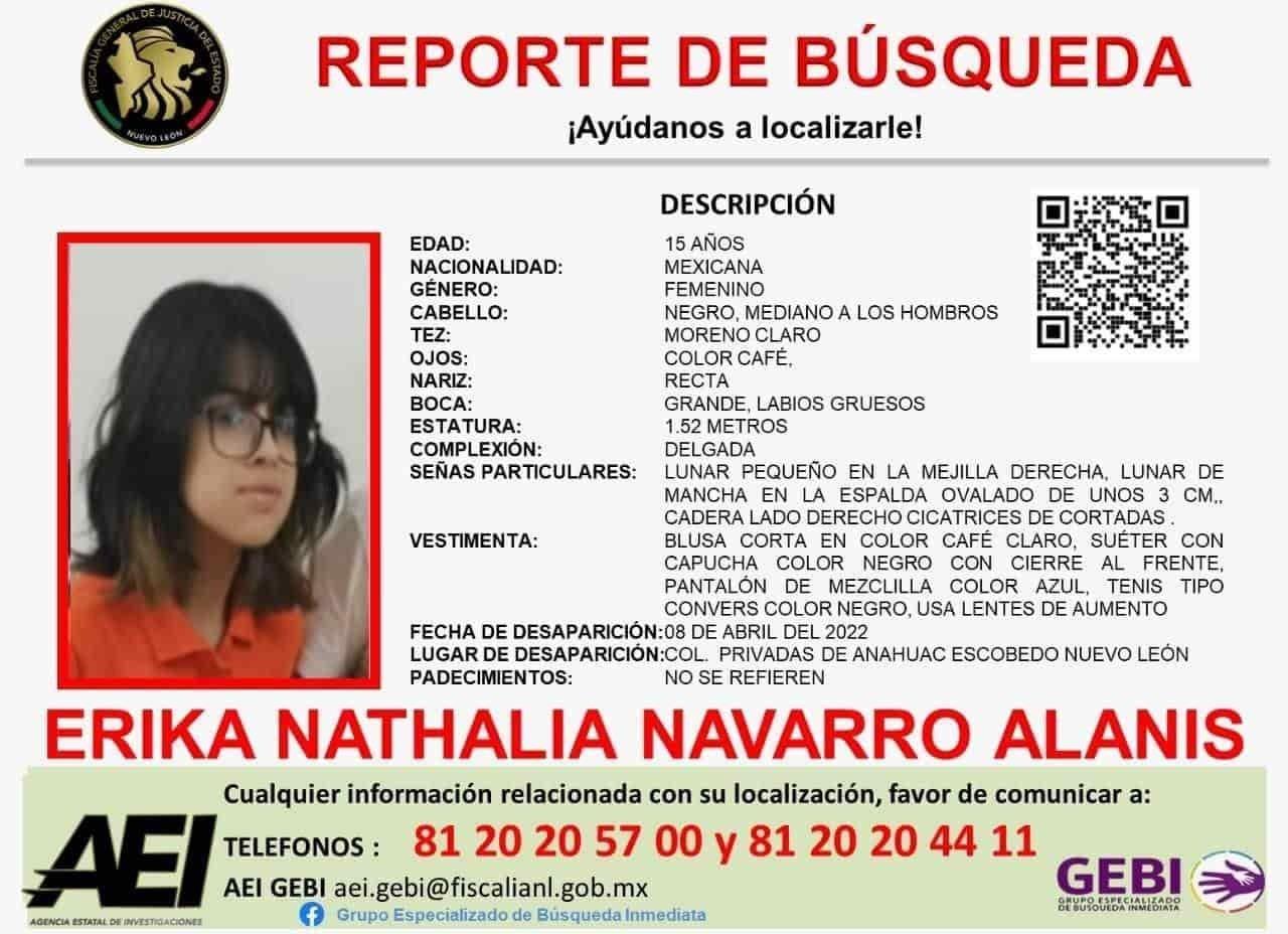 Otra más: Ahora desaparece jovencita de 15 años en Escobedo