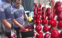 ¿De caramelo o con chile? Apoyan a vendedor de manzanas en Nuevo León