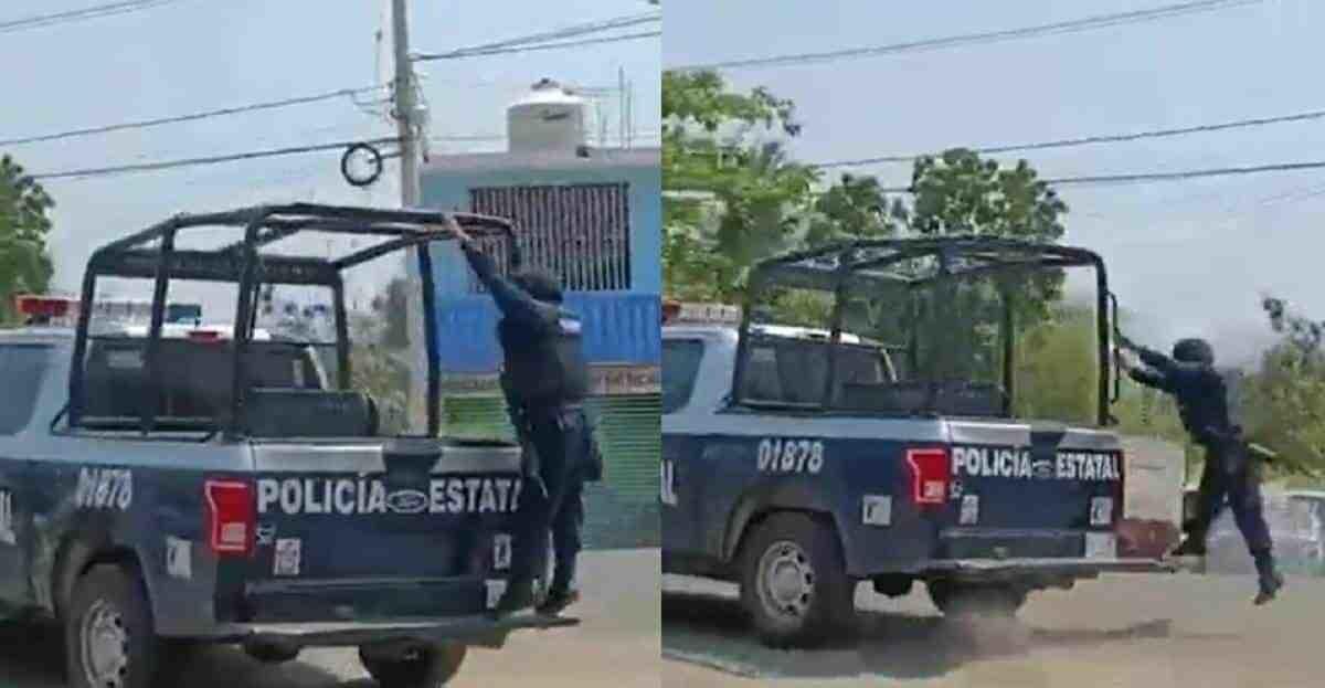 VIDEO: Policía se cae de patrulla donde era trasladado un feminicida