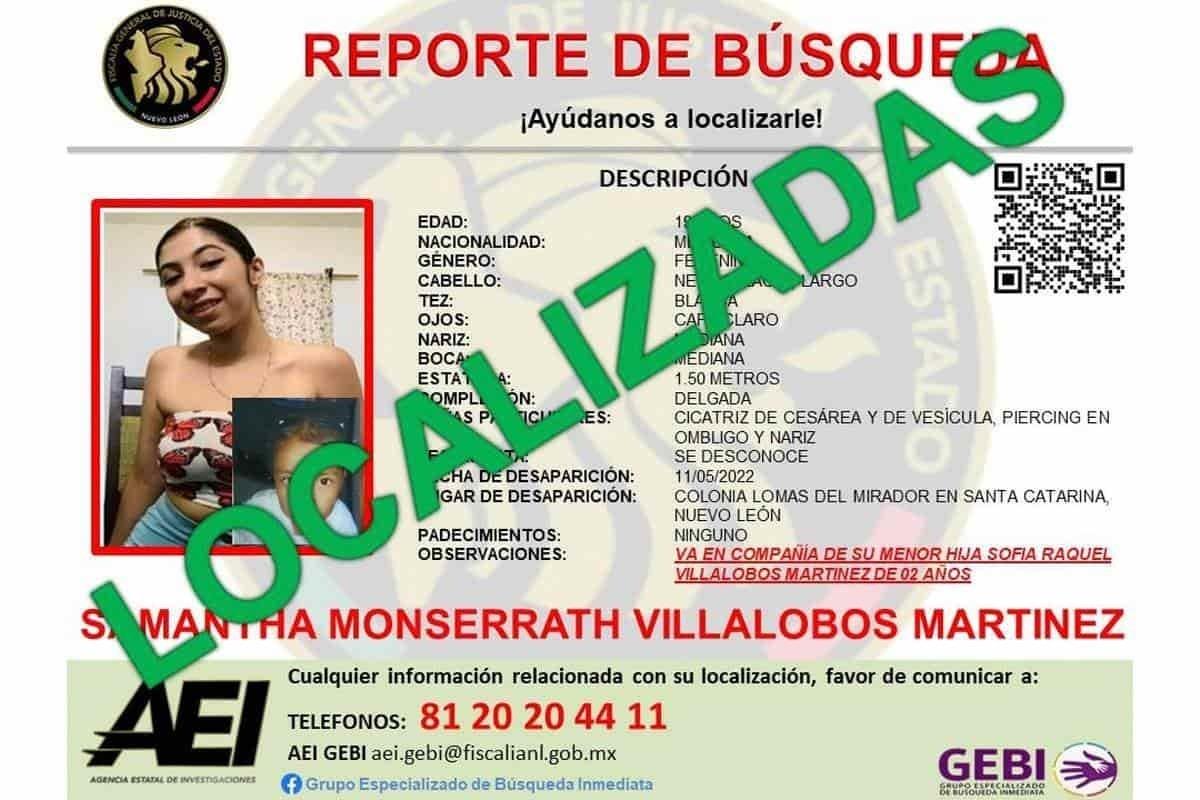 Localizan a Samantha Monserrath Villalobos Martínez y a su hija