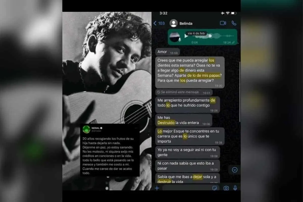 Nodal exhibe mensajes de Belinda pidiéndole dinero para sus dientes