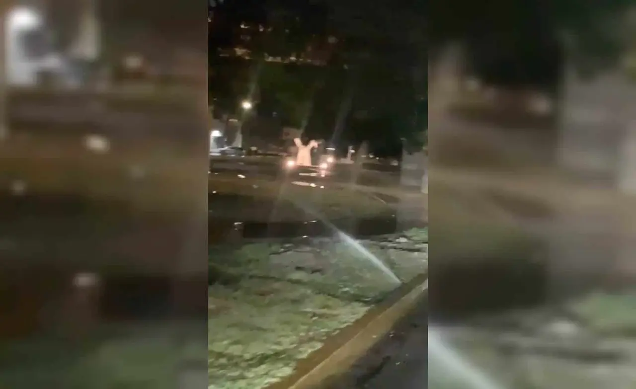 Usan aspersores para regar en San Pedro