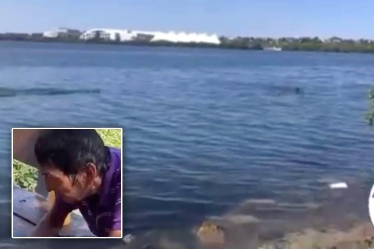 VIDEO: Ataca cocodrilo a un hombre que invade la Laguna del Carpintero