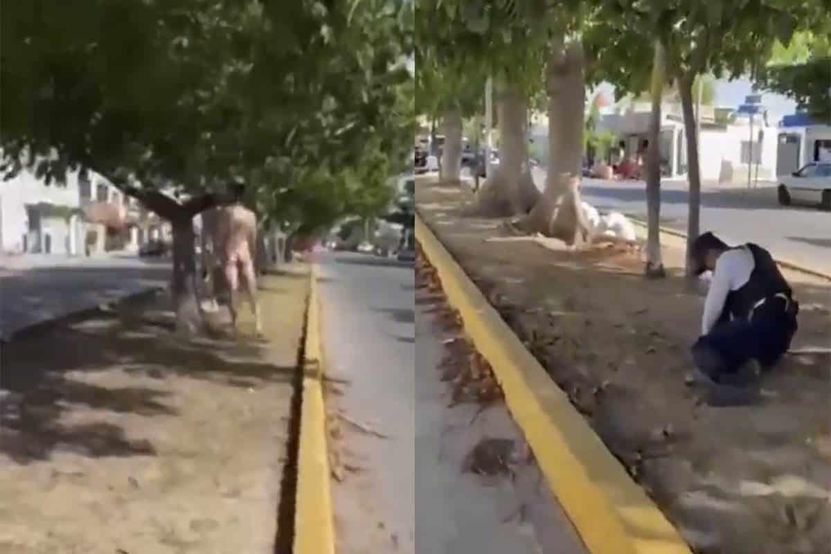 Turista desnudo hace correr a policías en calles  de Playa del Carmen