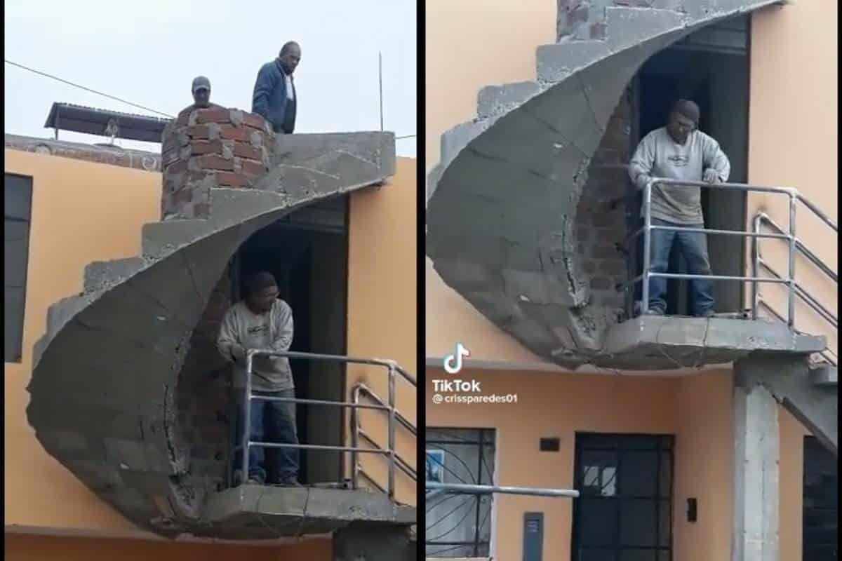 VIDEO: Albañiles construyen mal una escalera y sin salida