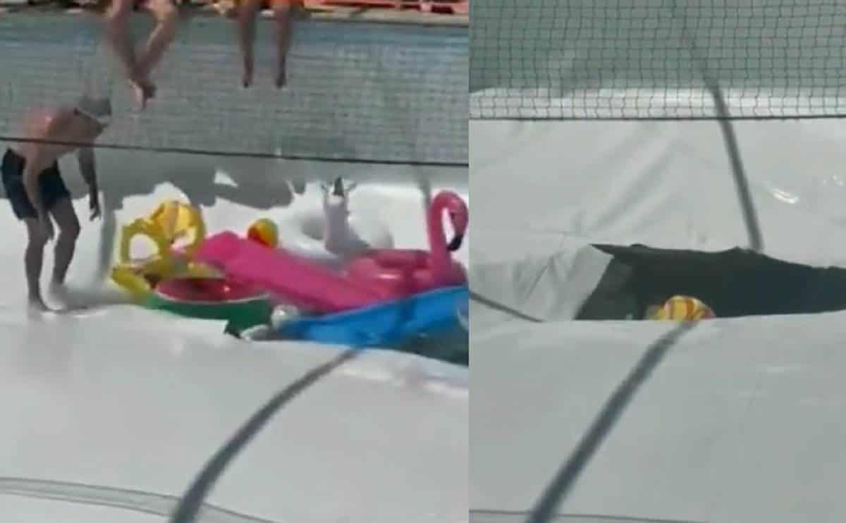 Terror en la pool party: se forma socavón en alberca y traga a invitado