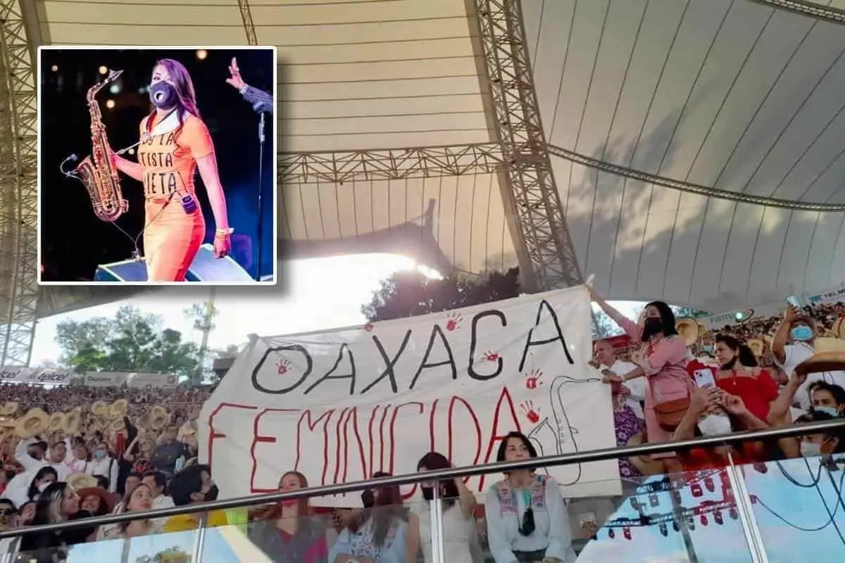 Protesta saxofonista María Elena Ríos en la Guelaguetza y la mandan retirar