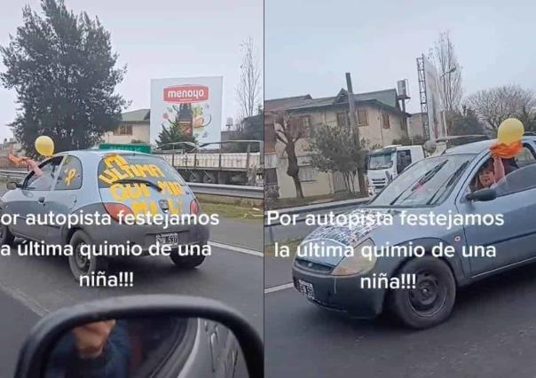 Niña festeja última quimioterapia en caravana familiar