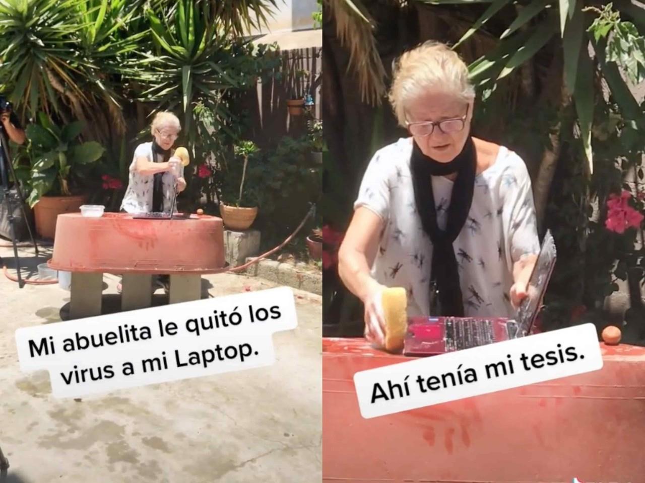¡Limpió hasta el historial! Abuelita lava laptop para quitar los virus