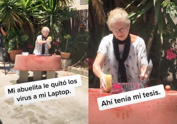 ¡Limpió hasta el historial! Abuelita lava laptop para quitar los virus