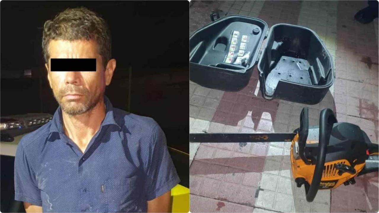 Hombre detenido ataca a policías de Monterrey con una motosierra