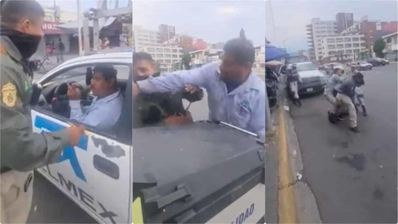 ¡Riña callejera! Empleado de Telmex golpea a agente de Movilidad