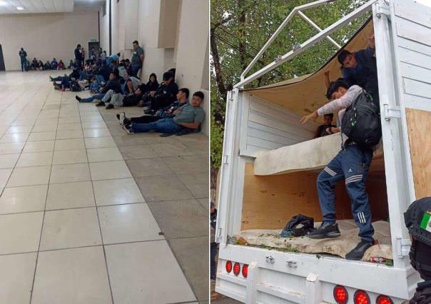 Rescatan a 267 indocumentados que llevaban en camiones en Galeana
