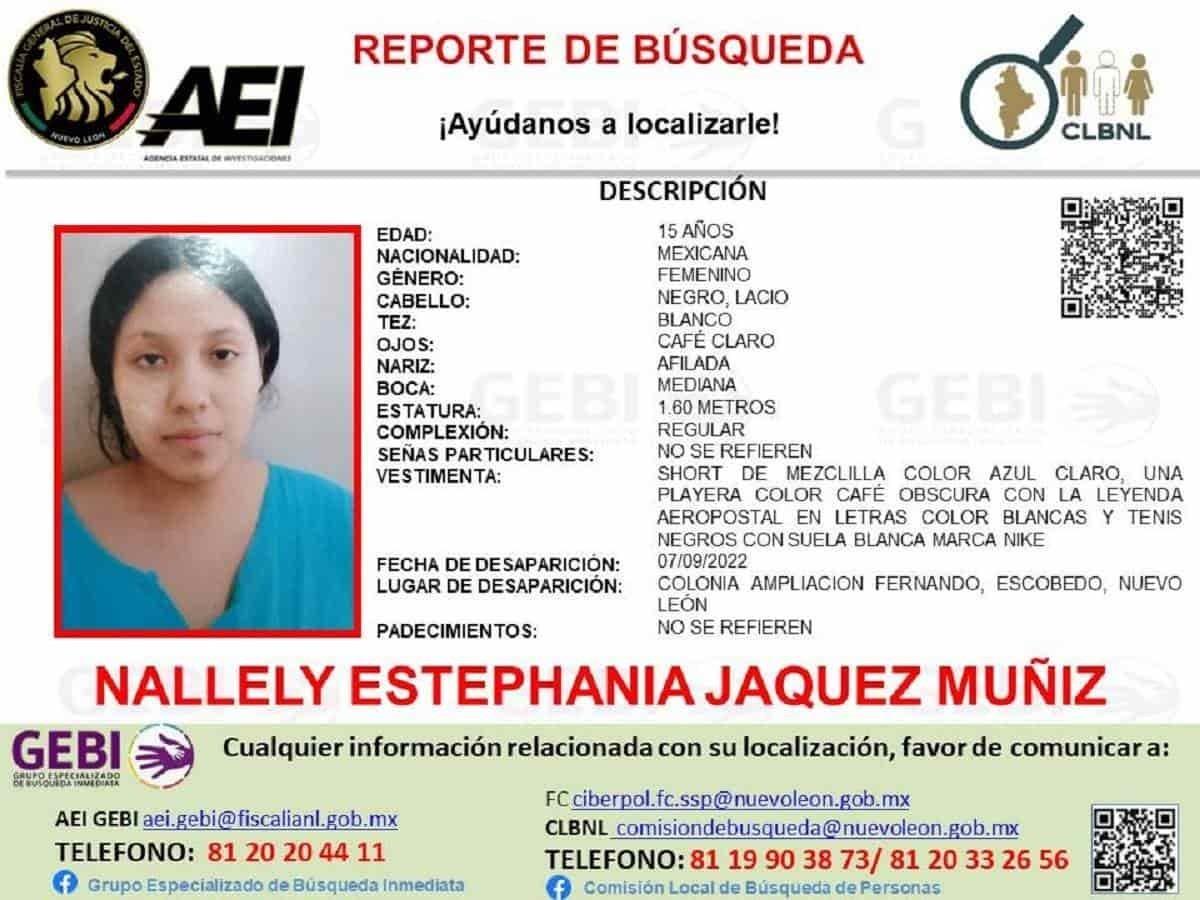 Desaparece jovencita de 15 años en la colonia Fernando Amilpa de Escobedo