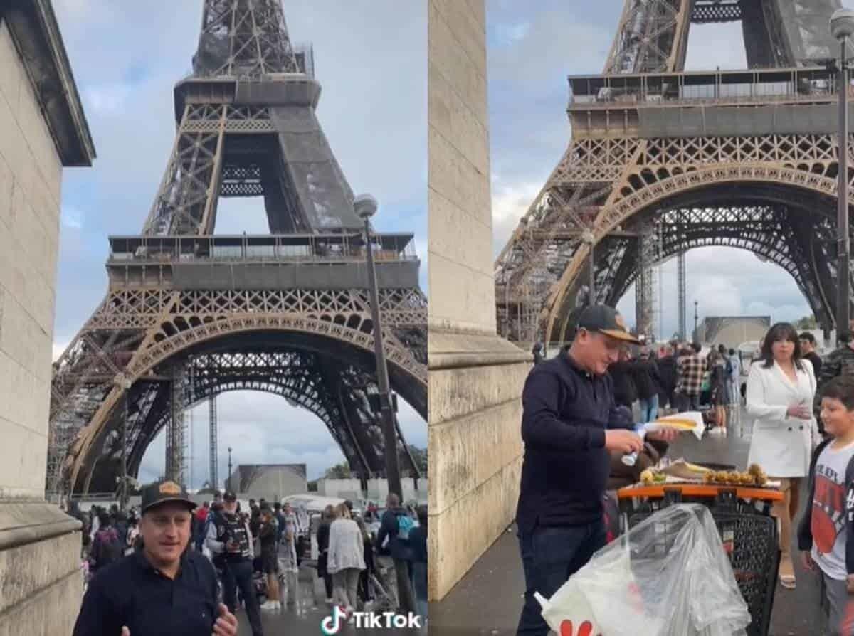 Conquista colombiano paladares al vender elotes asados en la Torre Eiffel