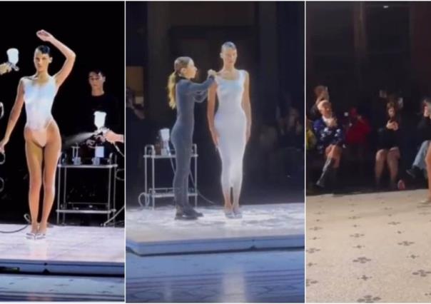 Bella Hadid sorprende con vestido hecho con aerosol en pasarela en París
