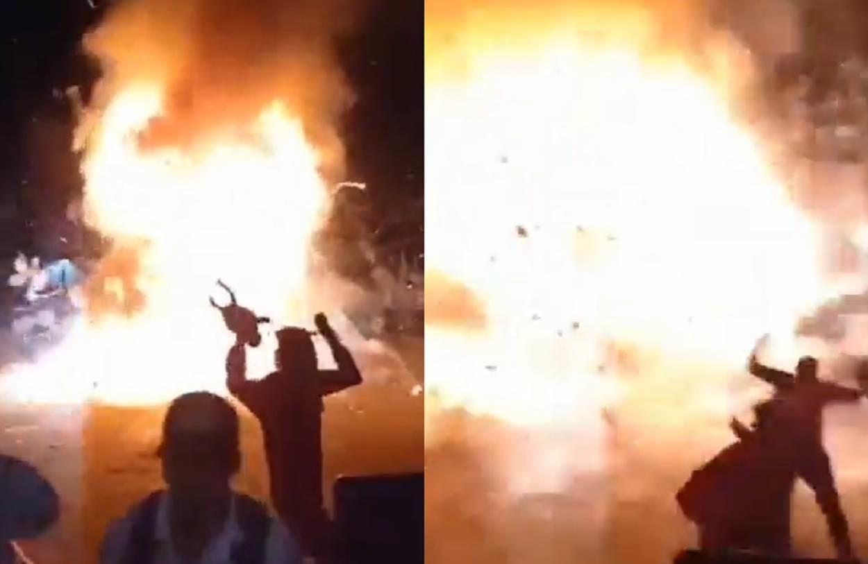 VIDEO: Explota torito de fuegos pirotécnicos en Hidalgo; hay 17 lesionados