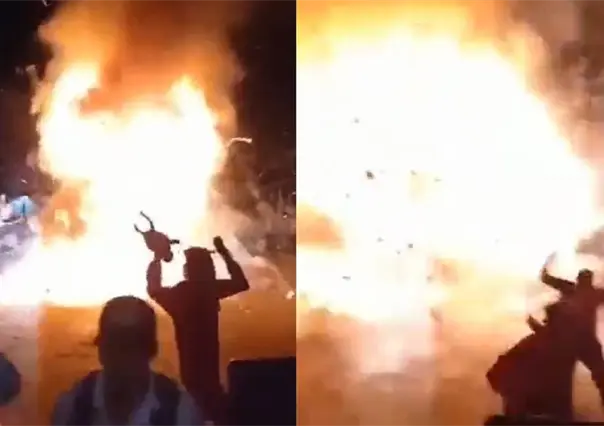 VIDEO: Explota torito de fuegos pirotécnicos en Hidalgo; hay 17 lesionados