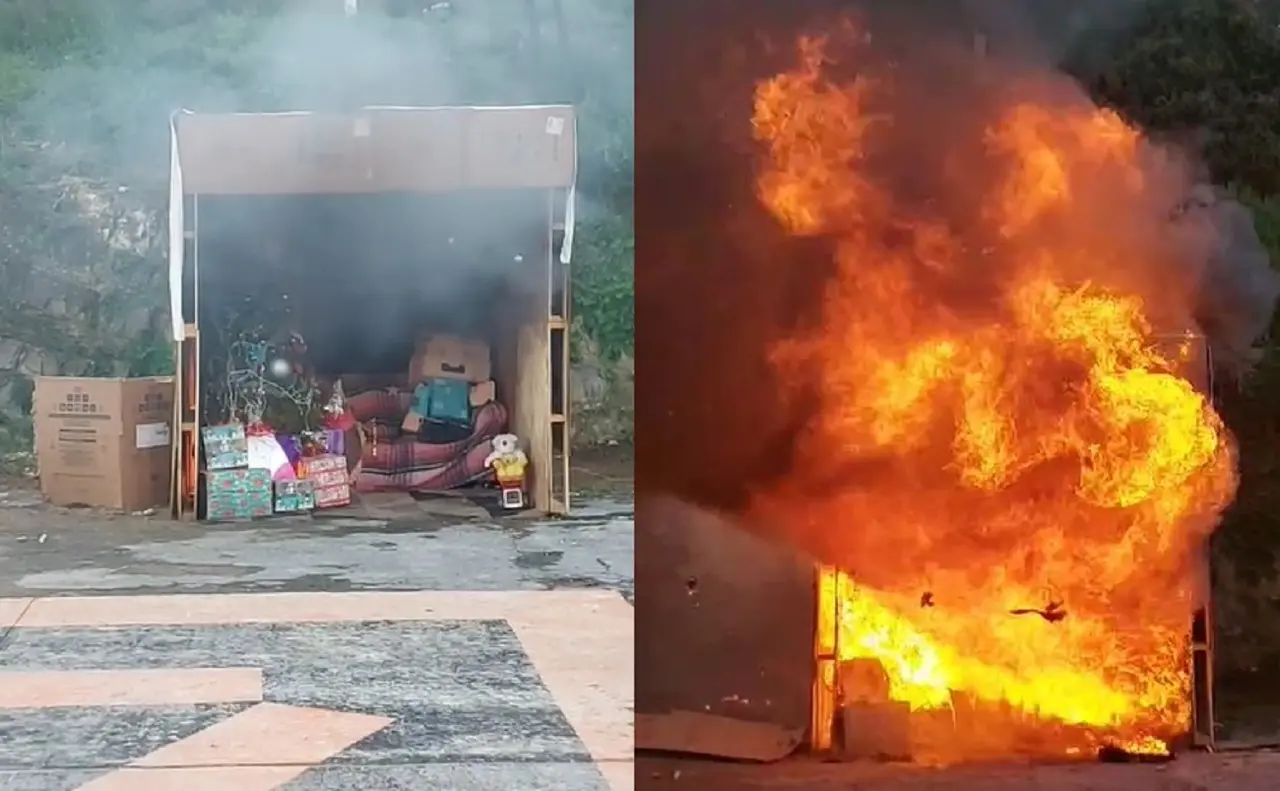 ¡Atención! En menos de un minuto se incendia un pino navideño