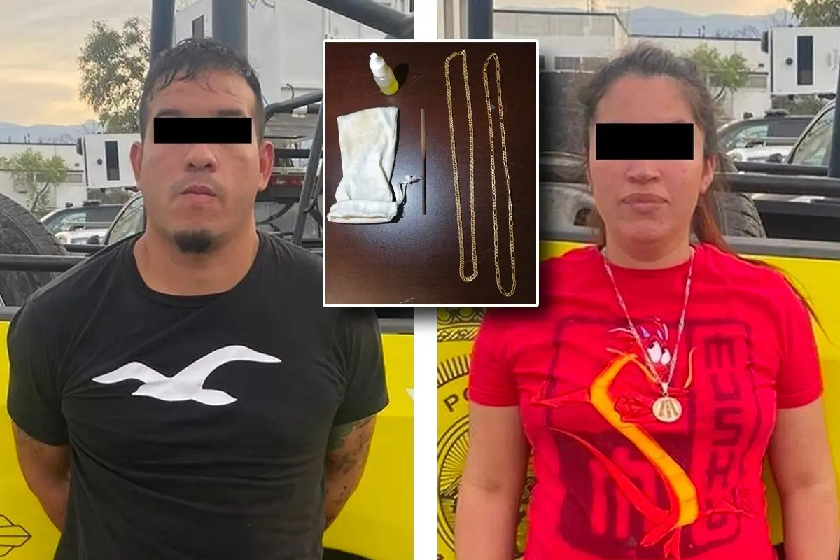 Pareja defraudadora fue detenida por policías de Monterrey. FOTO: Cortesía