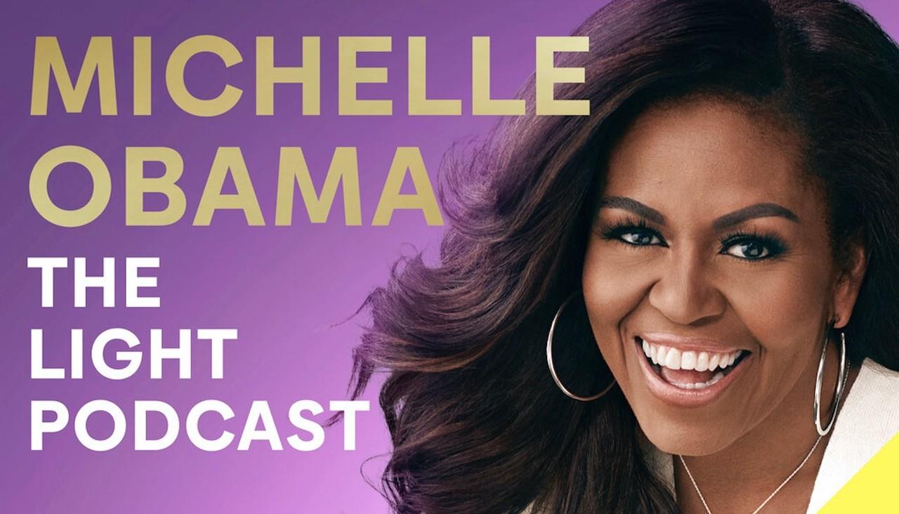 Esta imagen publicada por Audible muestra un anuncio del podcast Michelle Obama: The Light Podcast, que se estrena el 7 de marzo. (Audible vía AP)