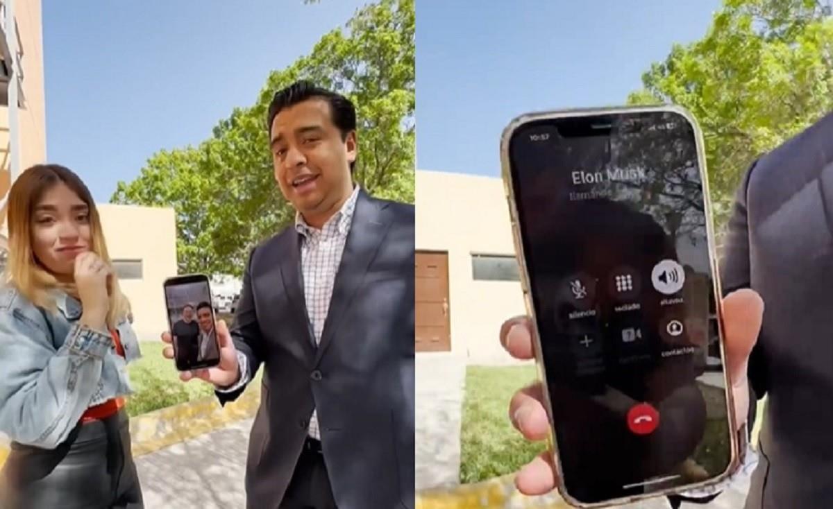 El alcalde de Santa Catarina, Jesús Nava, cumplió con el reto de llamarle por teléfono celular al magnate y dueño de Tesla, Elon Musk. Foto: Jesús Nava
