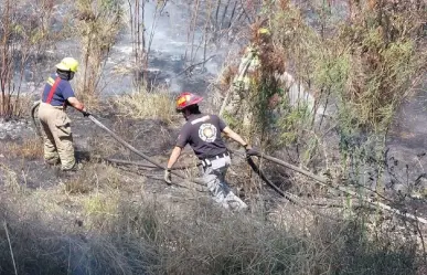 Combaten incendio en lecho del río Santa Catarina en Monterrey