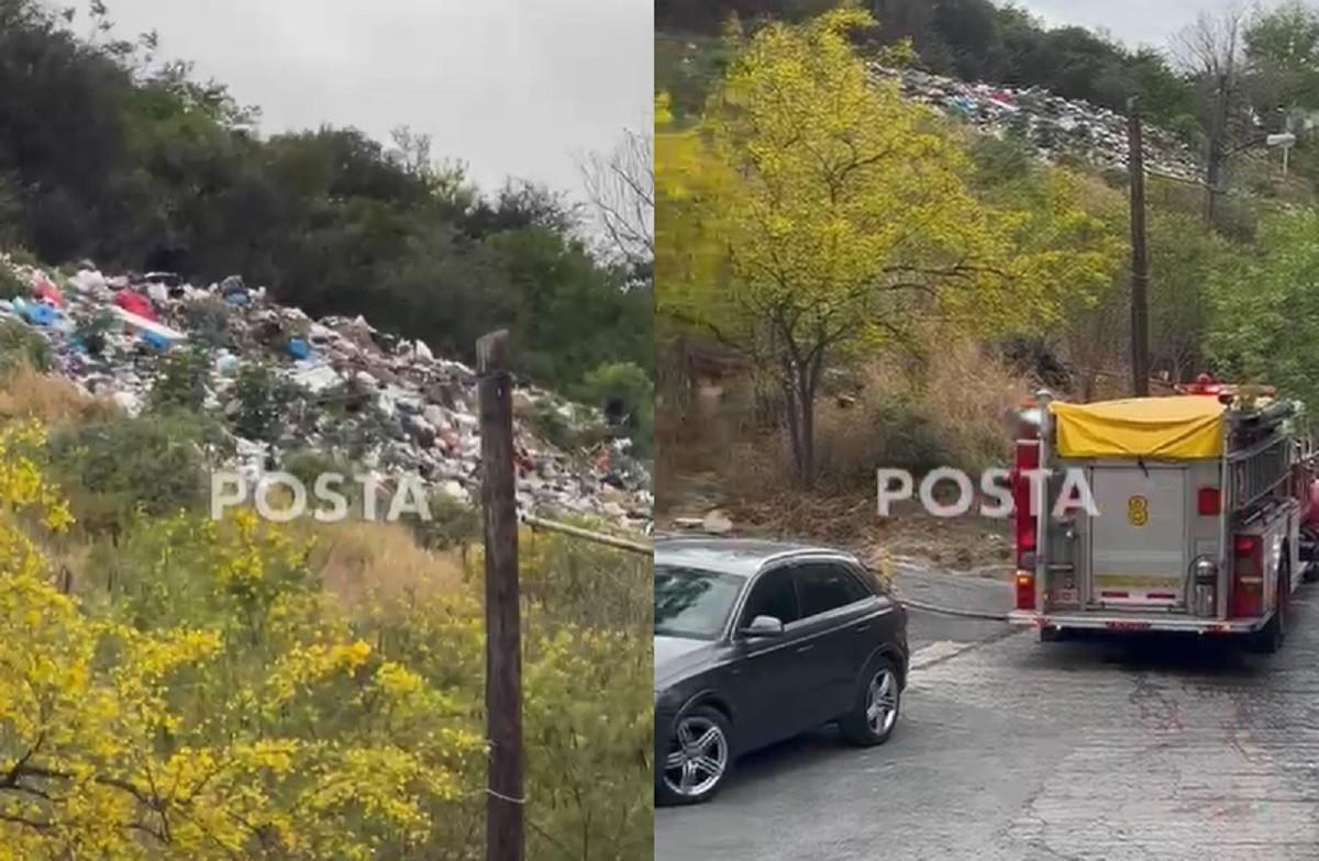 Bomberos de Nuevo León sofocaron un incendio en un basurero clandestino en el Cerro de la Campana, al sur de Monterrey. Foto: Raymundo Elizalde