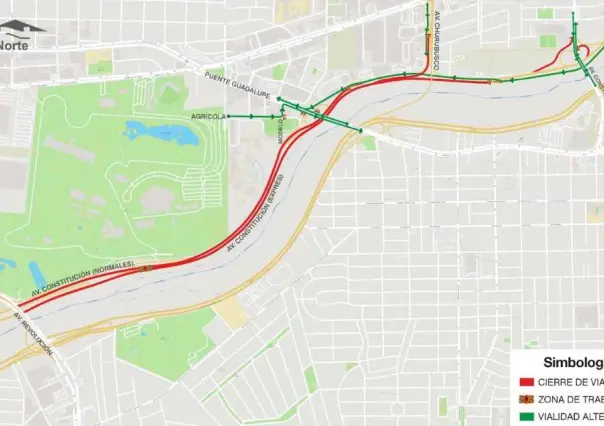 Aplicarán cierres viales en avenida Constitución en carriles normales y exprés