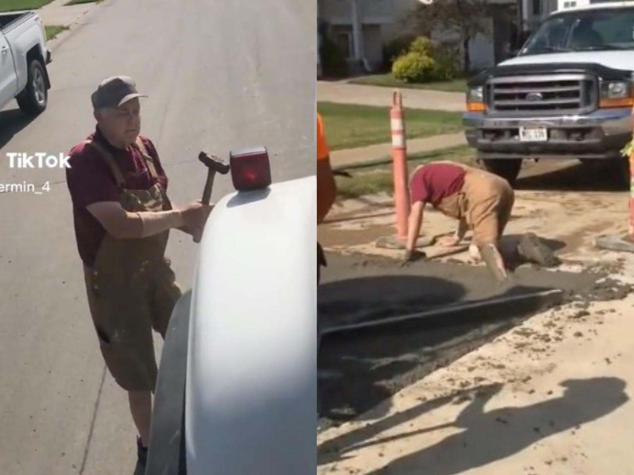 En el video del usuario de Tiktok conocido como @elermin_4, se puede ver como un hombre de la tercera edad se molesta porque los trabajadores pusieron una unidad cargada de cemento sobre su césped.