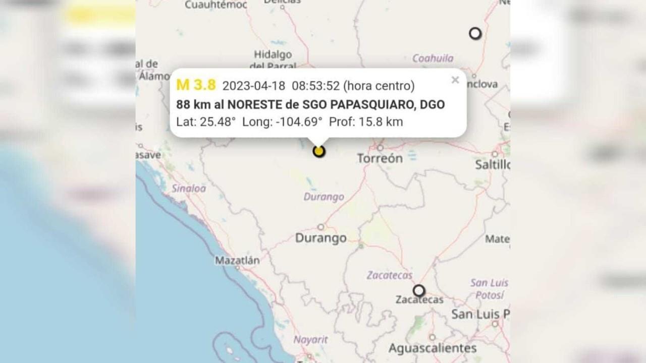 Este martes se registró un sismo de 3.8 grados en esta zona, al igual que el fin de semana pasado. Foto: Twitter/ @CEPCDurango