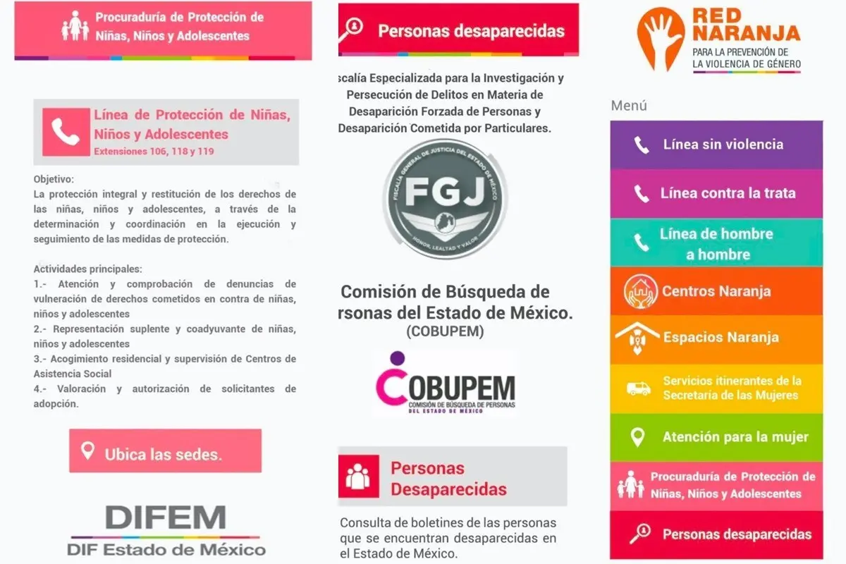 Red Naranja ofrece secciones para la Procuraduría de Protección de Niñas, Niños y Adolescentes y la Comisión de Búsqueda de Personas. Foto: Cortesía