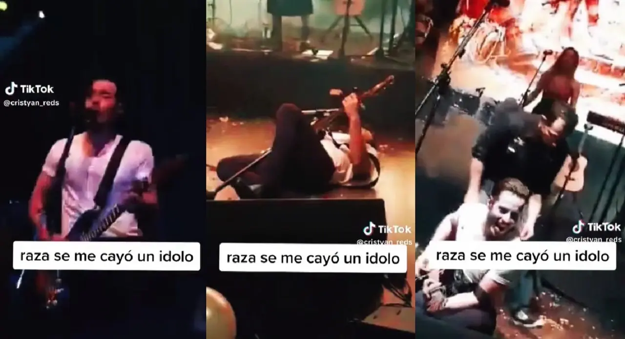 El cantante Pepe Madero, sufrió una caída en el escenario cuando interpertaba el tema Cantar de Gesta. Foto: TikTok cristyan_reds