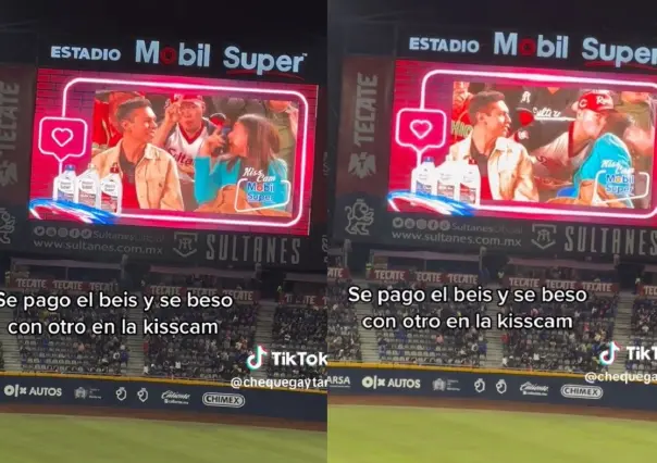 ¡Ponchado! Mujer besa a otro en la kiss cam del estadio de Sultanes de Monterrey