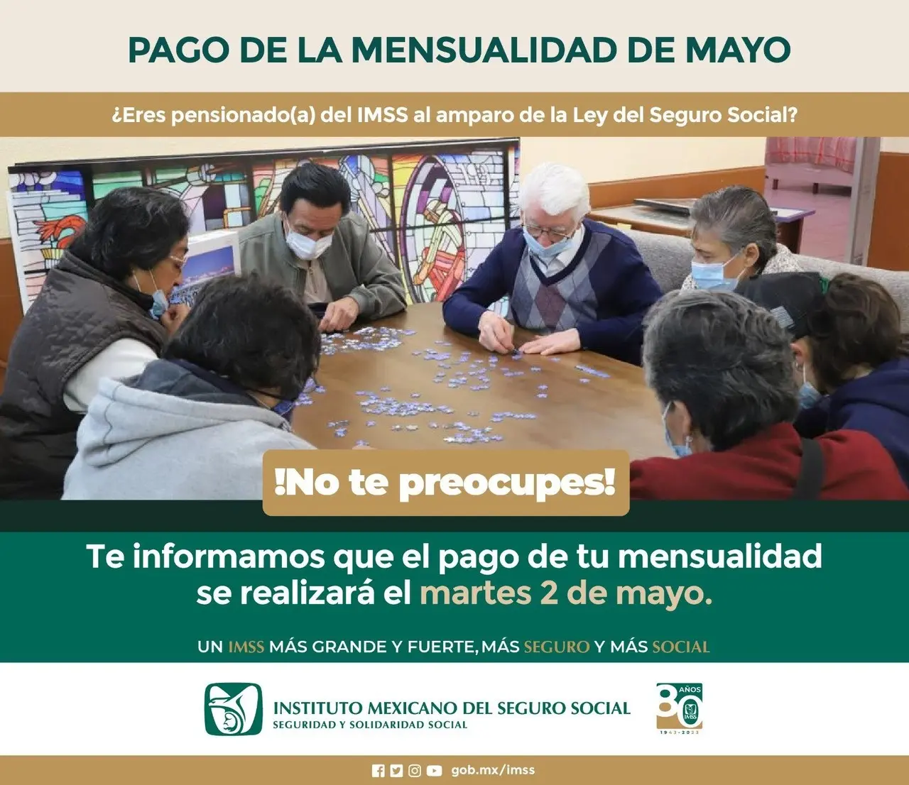 Anuncian fecha para pago de pensionados del IMSS