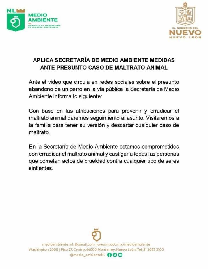 Investiga Medio Ambiente caso de perrito a abandonado en avenida de Guadalupe