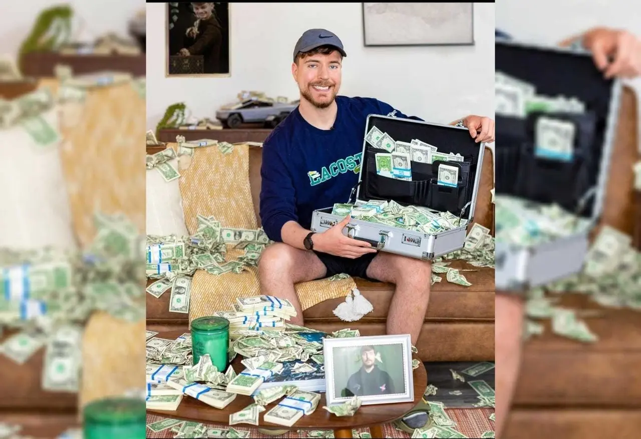 MrBeast con el dinero que va a regalar. Foto: Instagram.
