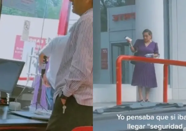 Por culpa de mujer, clientes quedan encerrados dentro de banco