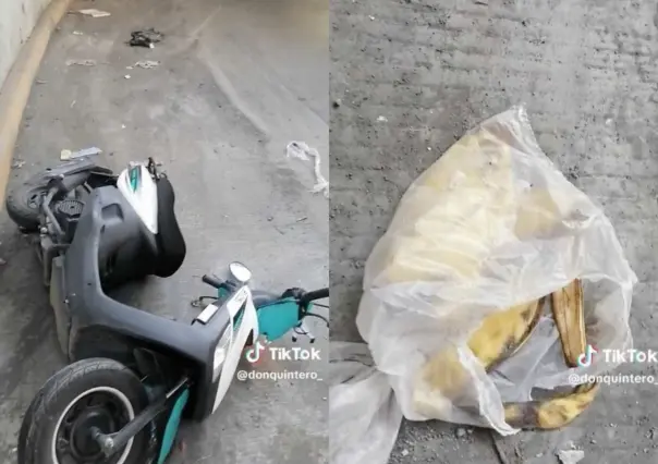 ¡Cómo en Mario Kart! Cae hombre de moto por cáscara de plátano