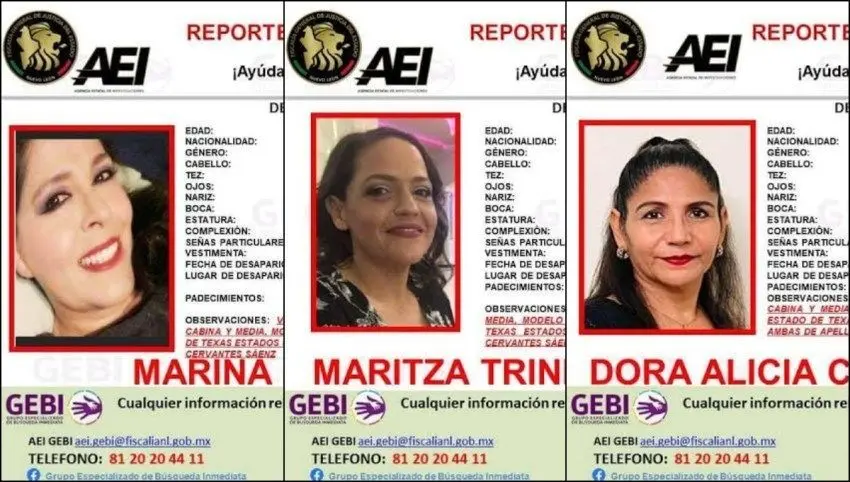 La ficha informativa detalló que las tres mujeres viajaban en una camioneta Pick Up Chevrolet Silverado, color verde y modelo 1996 antes de su desaparición en el centro del municipio de China, Nuevo León. Foto: Especial