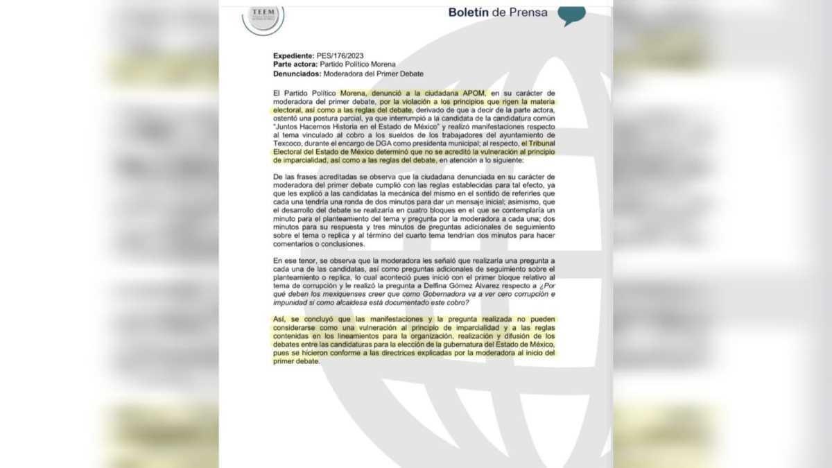 Declara Tribunal Electoral del Edomex inexistente la infracción a Ana Paula Ordorica por su actuación como moderadora en el primer debate rumbo a la gubernatura. Foto: Cortesía