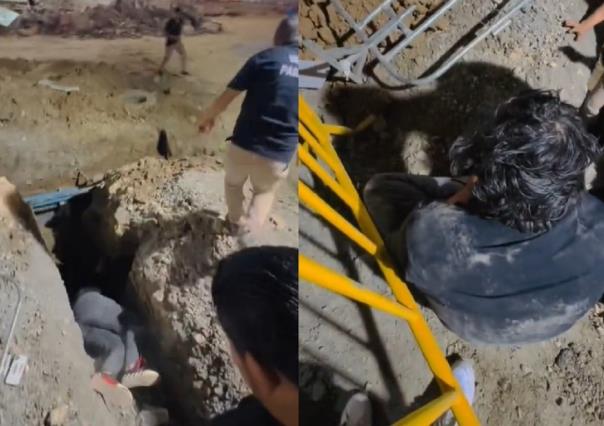 VIDEO: Cae joven en zanja por obras en el Centrito Valle de San Pedro