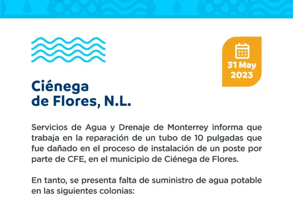 Suspenden servicio de agua en 12 colonias de Ciénega de Flores