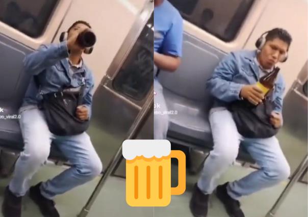 Hombre es captado tomando una caguama en el Metro de la CDMX