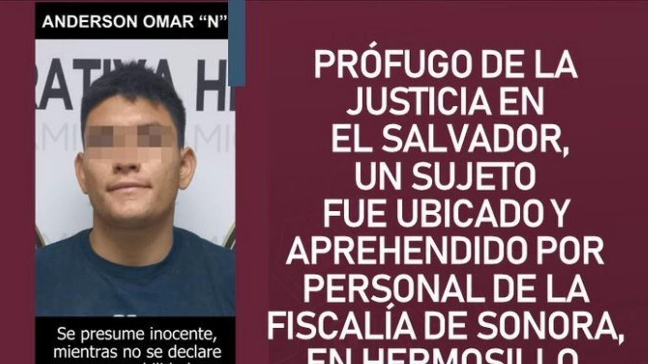 Anderson Omar “N”, alias “El Dino”, de 24 años cometió varios delitos y estaba prófugo de la ofensiva antipandillas impuestas por el Presidente de El Salvador, Nayib Bukele. Foto: Twitter @fgjesonora.