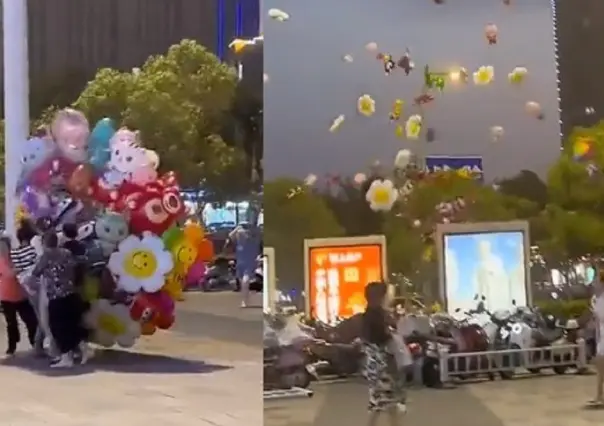 Lo que el viento se llevó: Vendedora de globos pierde su mercancía