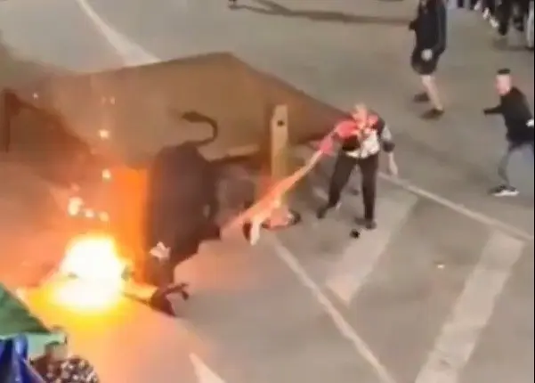 VIDEO: Prende hombre fuegos artificiales a toro y así lo ataca