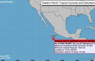 Se forma tormenta tropical Adrián en el Pacífico de México